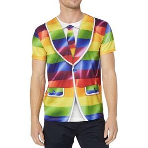 mens size Medium short sleeve t-shirt rainbow Novelty gay pride suit look‎ Shirt